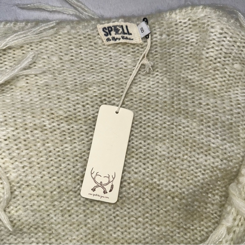 Spell And The Gypsy Collective NWT Cream Fringe Mohair Cardigan OS - Picture 12 of 15